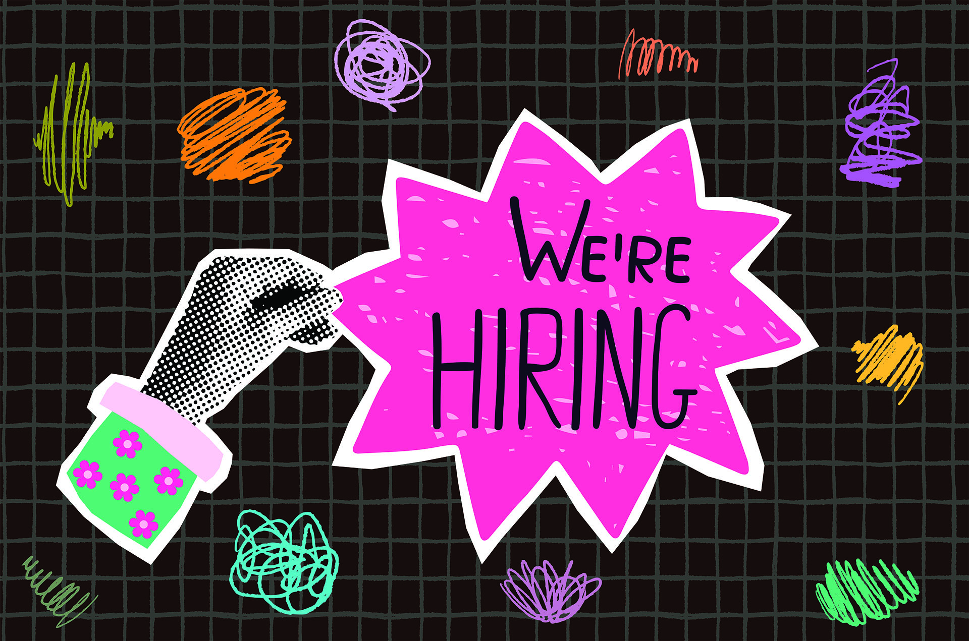 AI Impacts Marketing Role Hiring we are hiring banner with colorful doodles