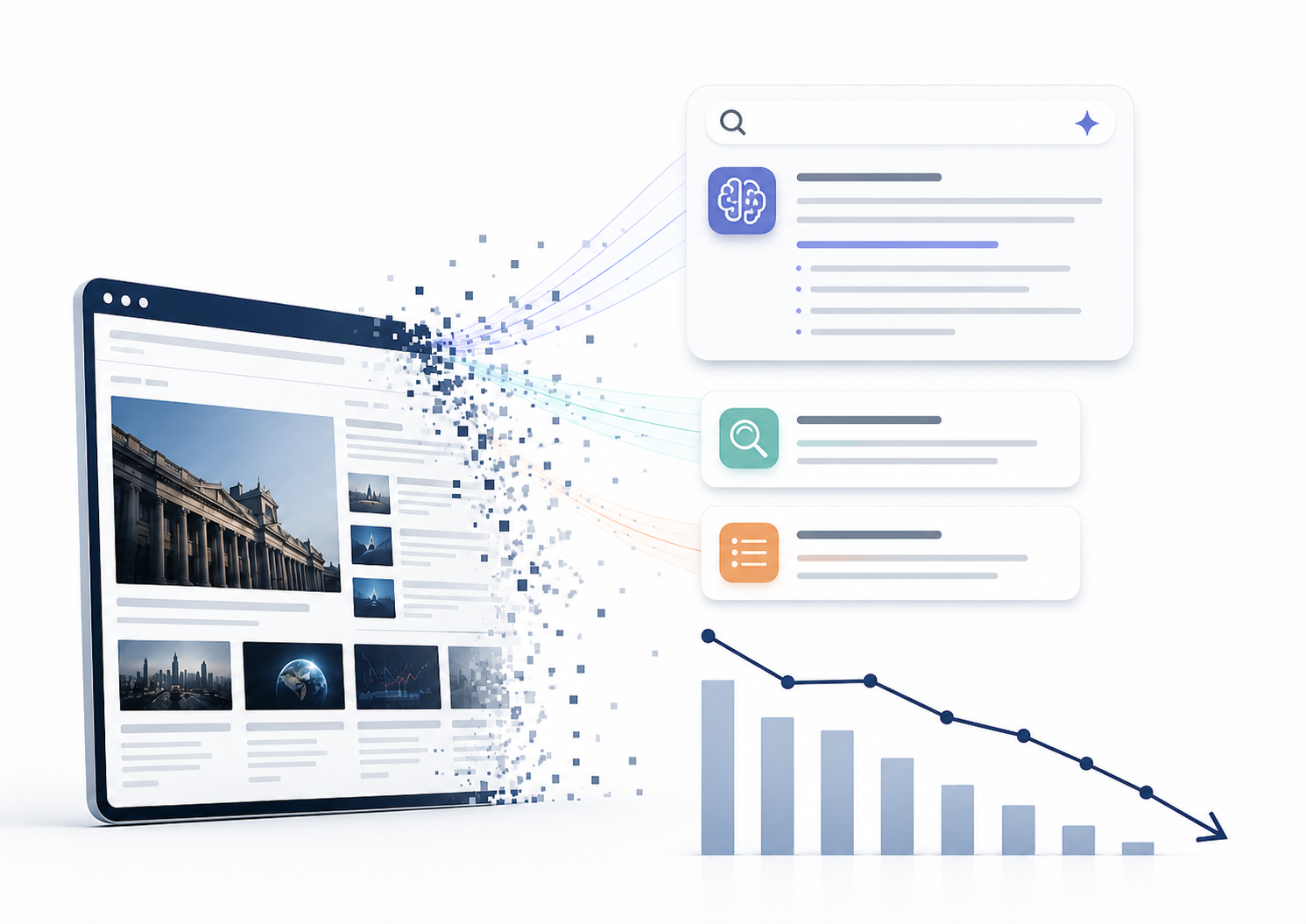 Digital publisher website losing traffic and revenue as AI search summaries replace traditional search clicks