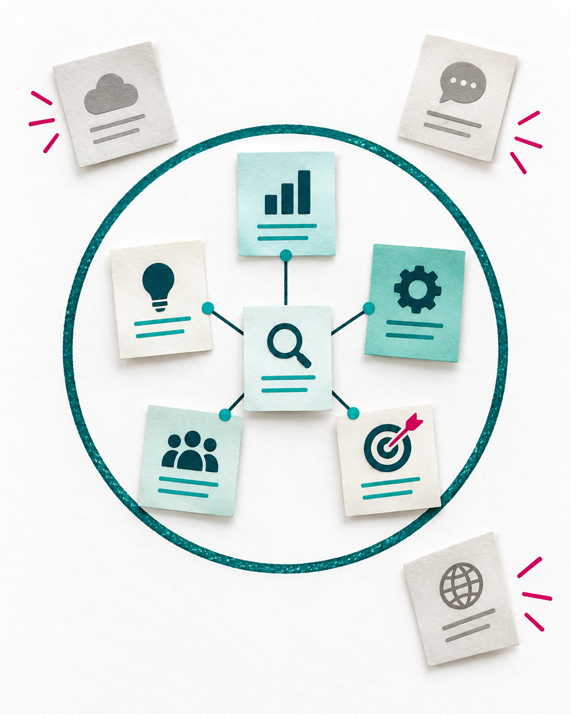 Related audience questions grouped within a defined subject, with unrelated topics outside it