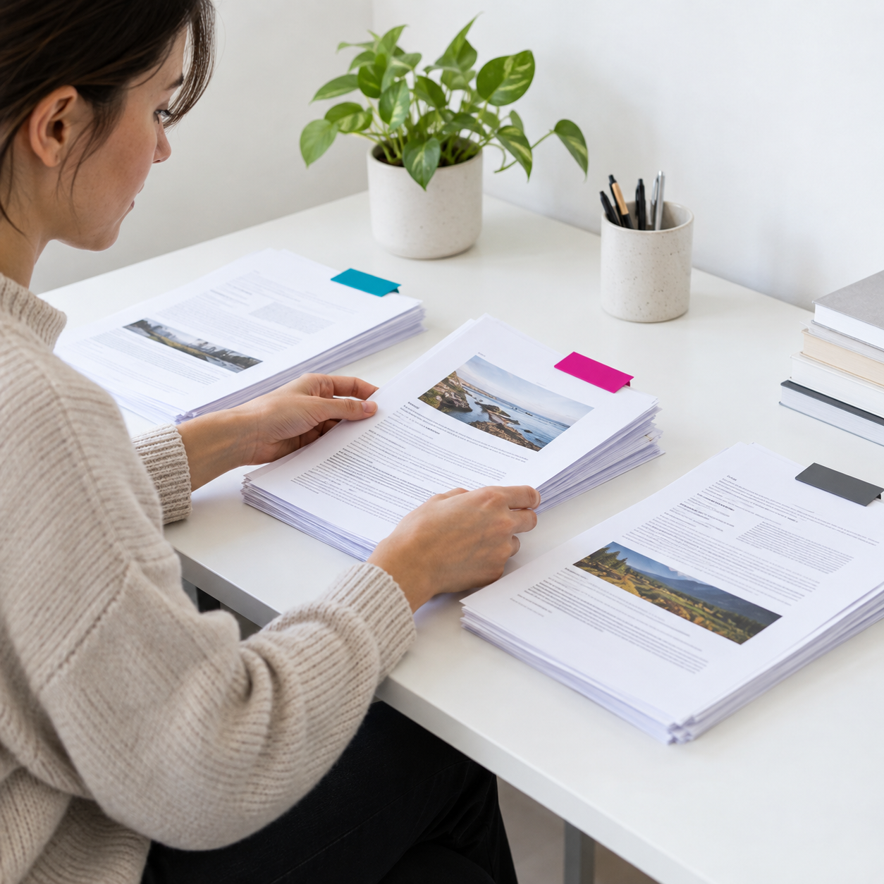 Content audit review of printed website pages, performance notes and update decisions