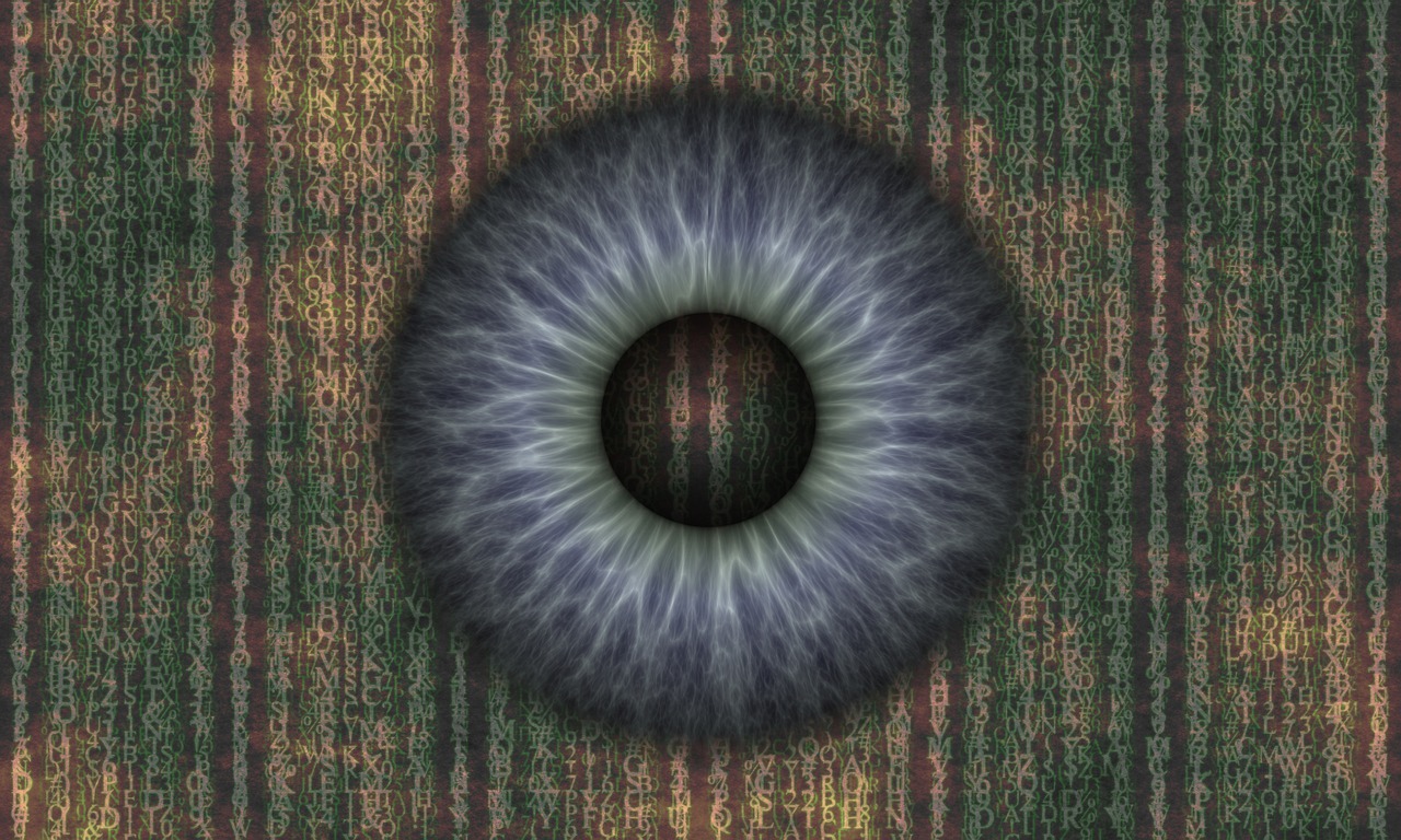 Abstract eye symbolizing surveillance and AI monitoring in OpenAI's legal issues.