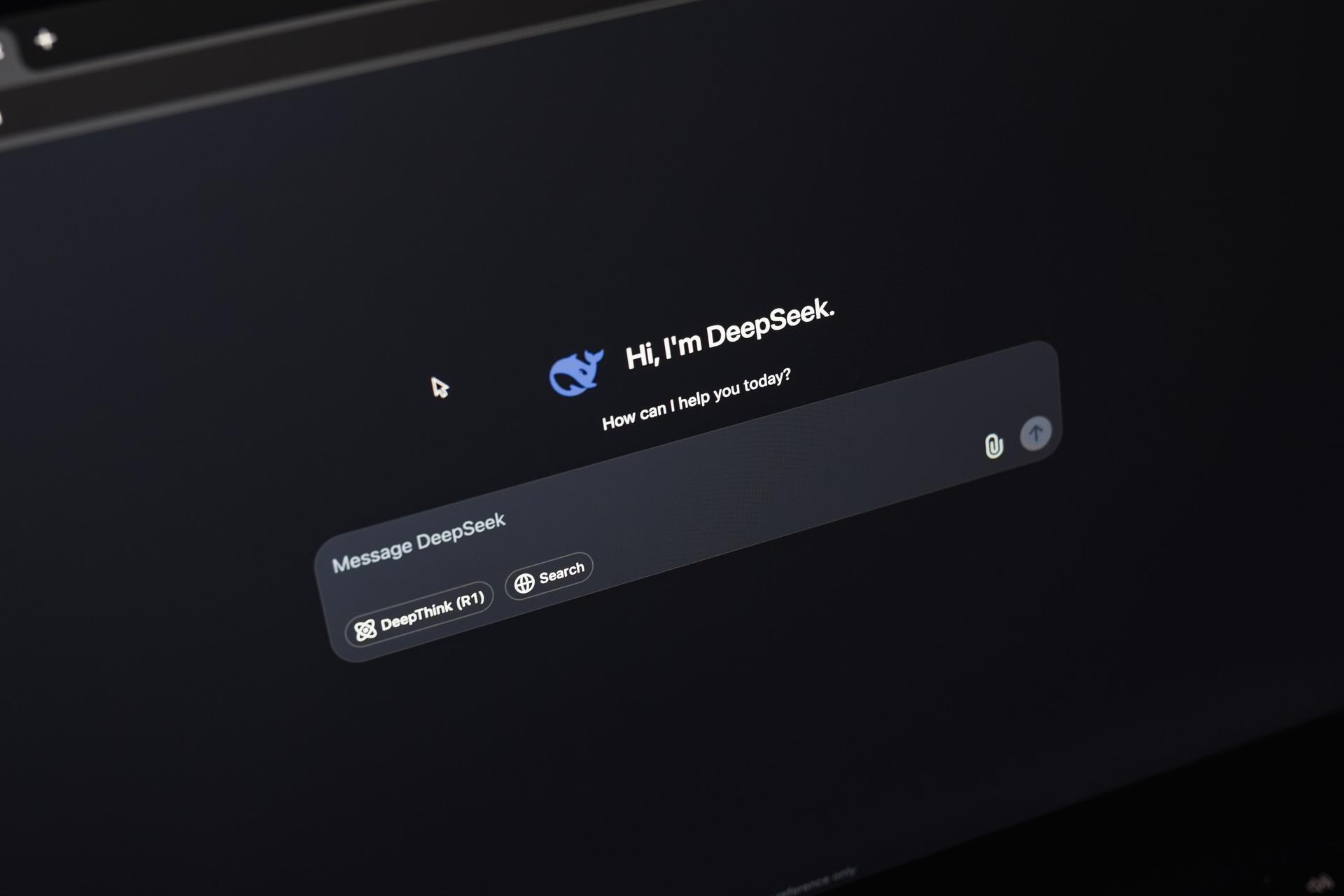 Chat Interface of AI Agent DeepSeek Dark screen showing chatbot interface labeled 'Hi, I'm DeepSeek', illustrating the complexities of ai agent interactions in governance debates.