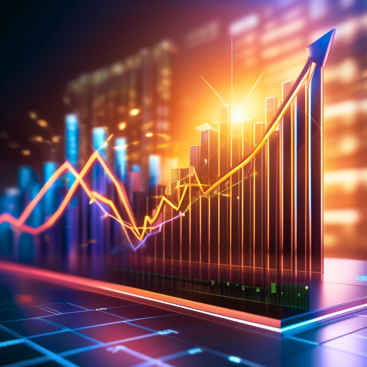 Stylized financial graph symbolizing AMD's market rise and AI growth