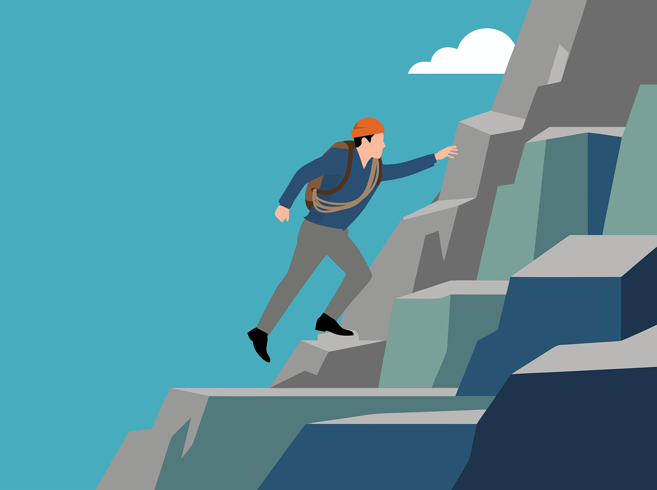 Climber ascending a rocky mountain, symbolizing the race toward AGI with safety rules