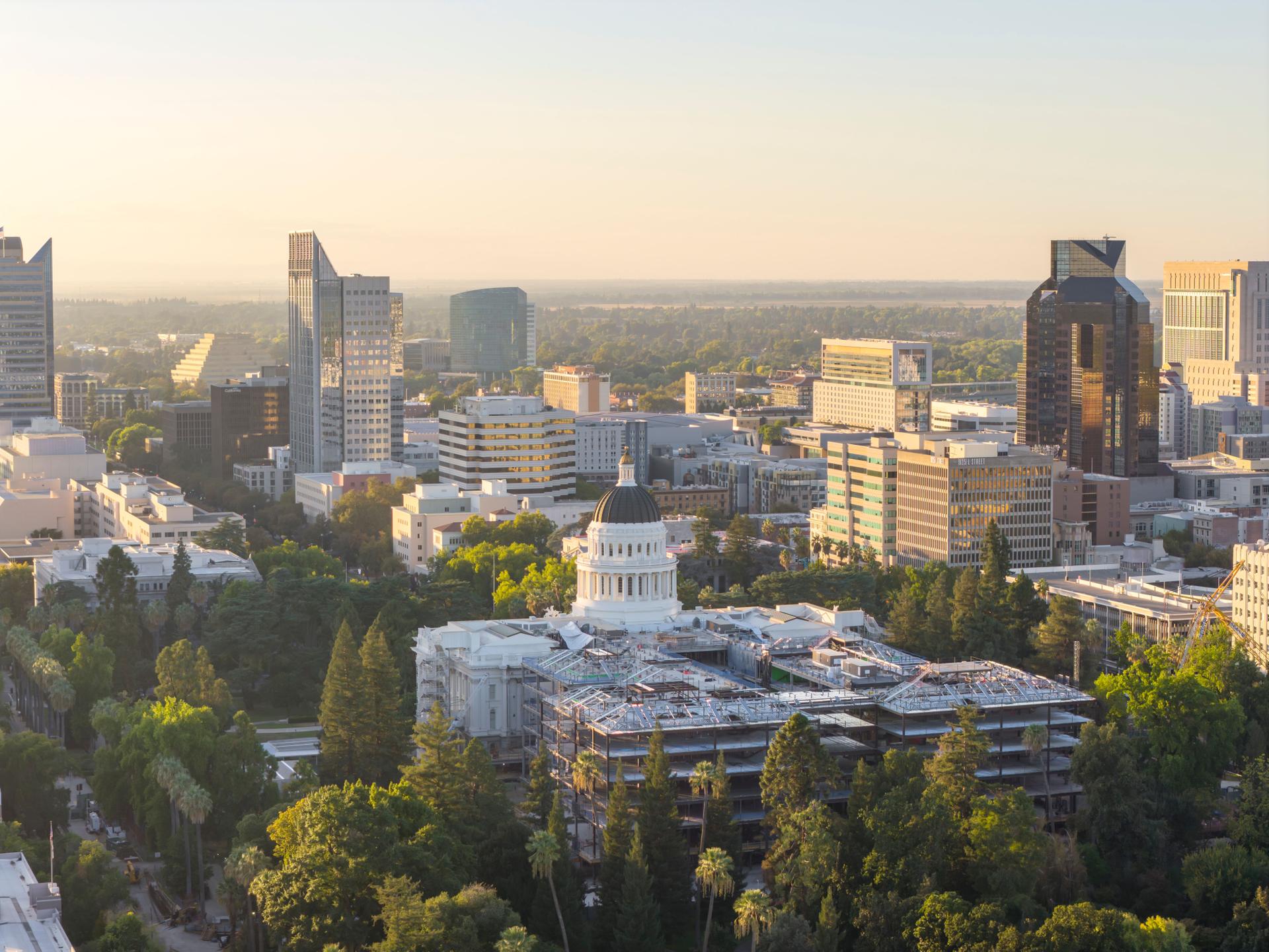 Sacramento skyline at dusk, a symbol of California's AI governance leadership