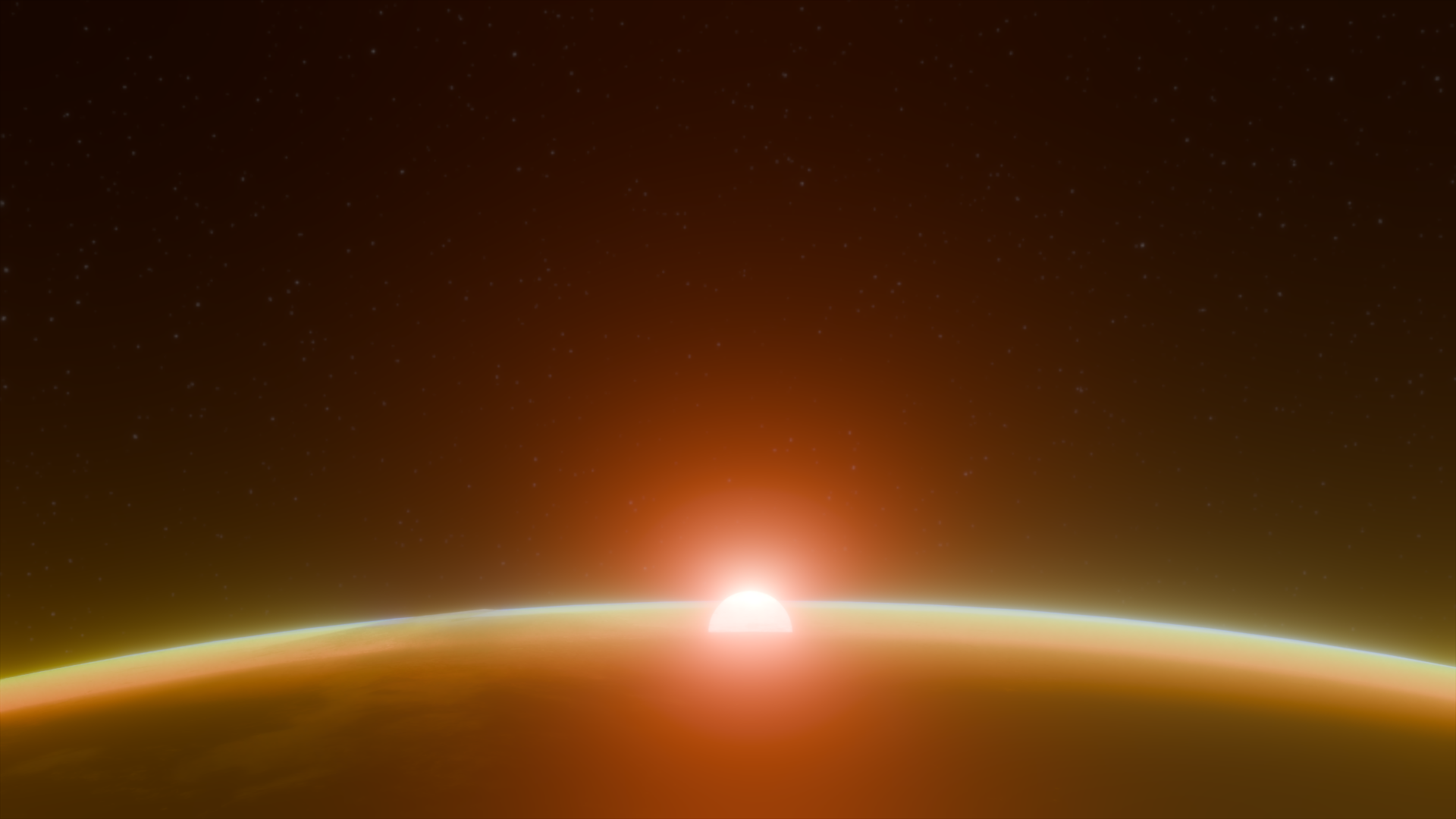 Sunrise Over Planet Horizon Related to AI Space Technologies Celestial view of a planet's horizon during sunrise, relating to space technologies for AI data centers.
