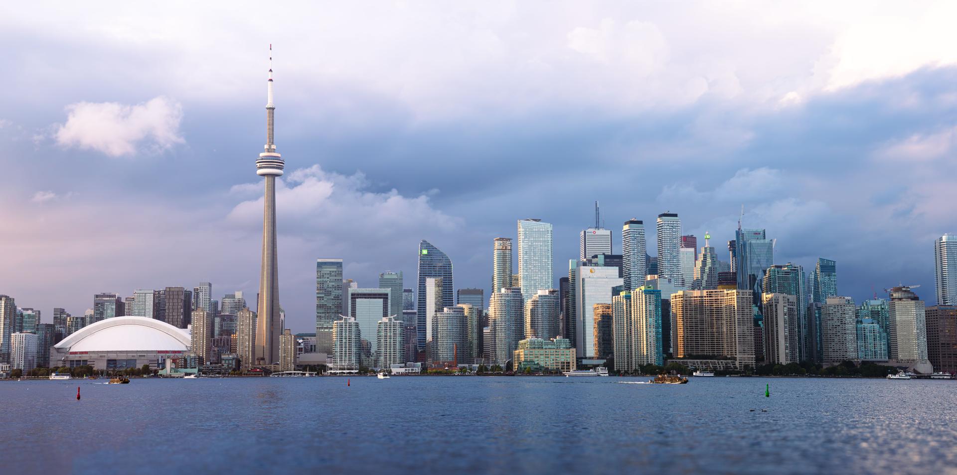 Toronto Skyline Reflecting Canada's AI Growth Panoramic view of Toronto showcasing modern architecture relevant to AI growth in Canada.